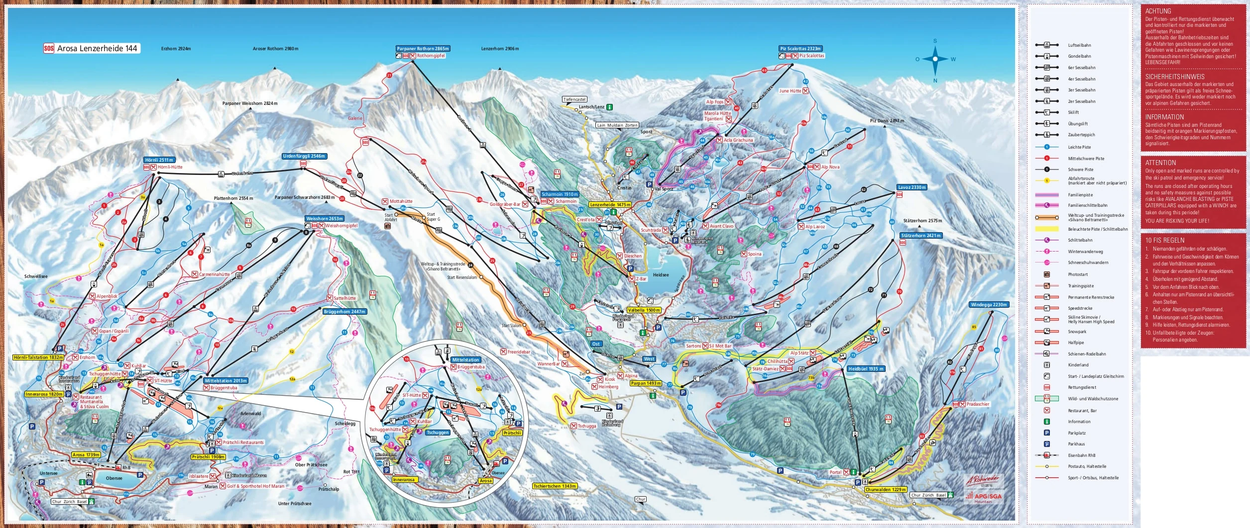Pistenplan von Arosa Lenzerheide, Pisten, Lifte und Abfahrten