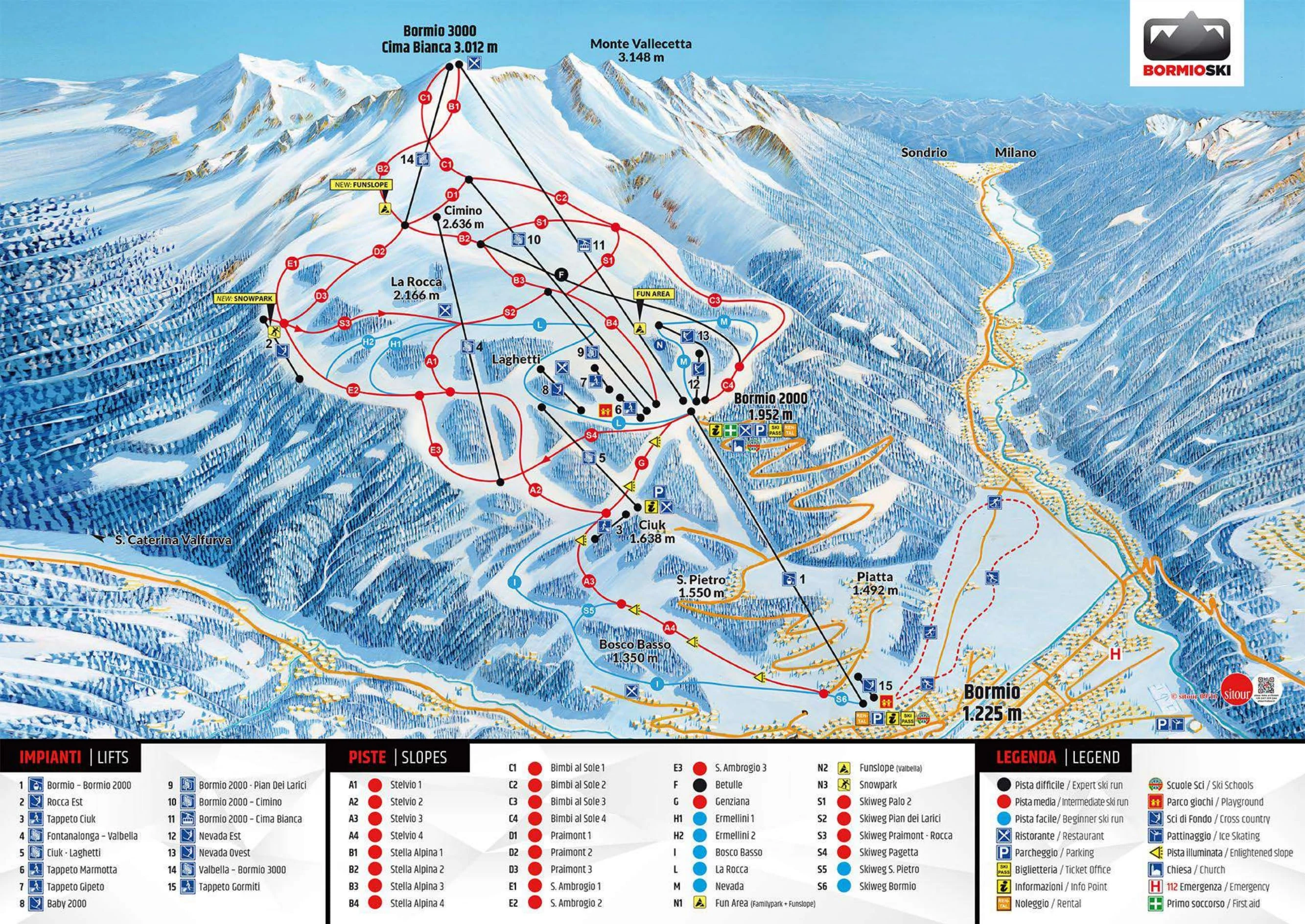 Pistenplan von Bormio, Pisten, Lifte und Abfahrten