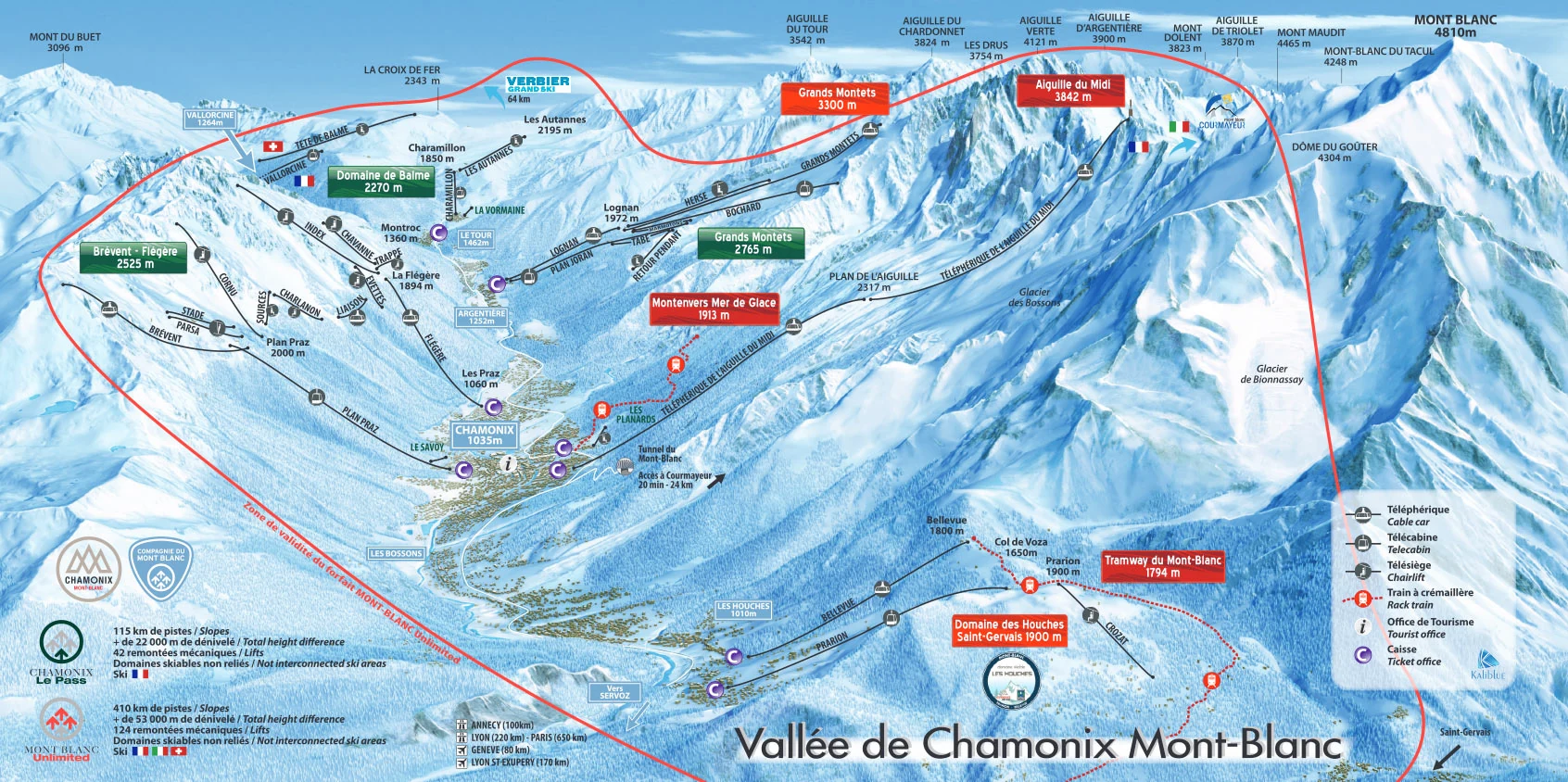 Pistenplan von Chamonix, Pisten, Lifte und Abfahrten