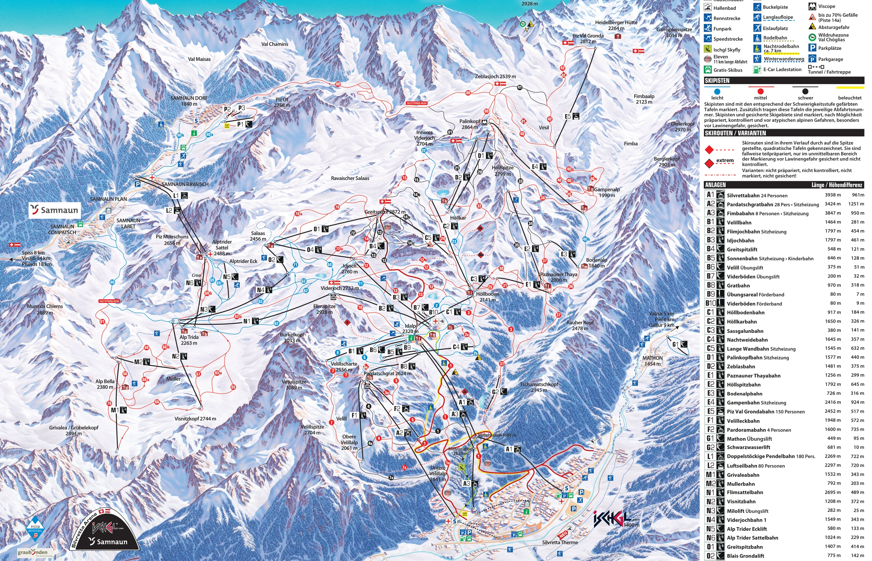 Pistenplan von Ischgl, Pisten, Lifte und Abfahrten