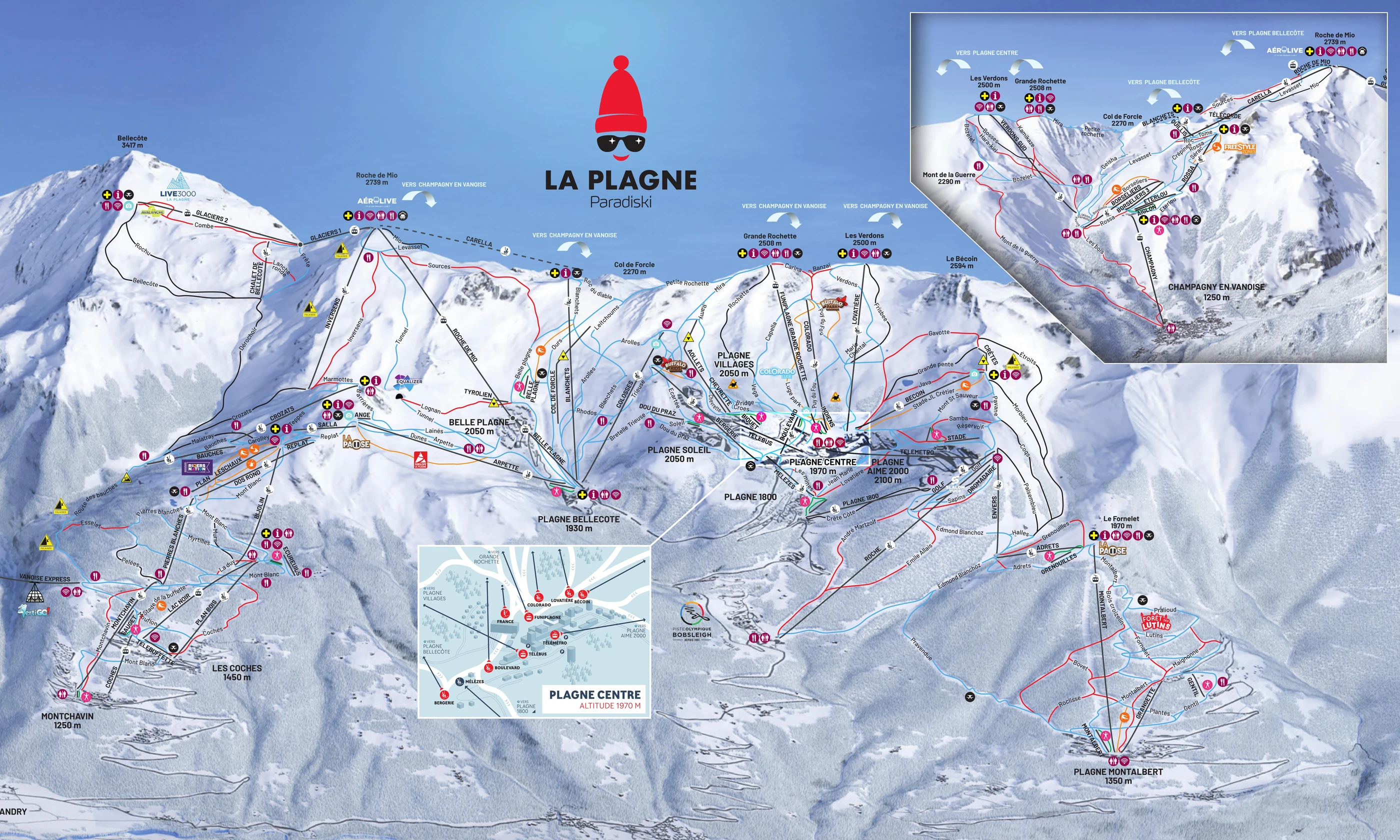 Pistenplan von La Plagne, Pisten, Lifte und Abfahrten