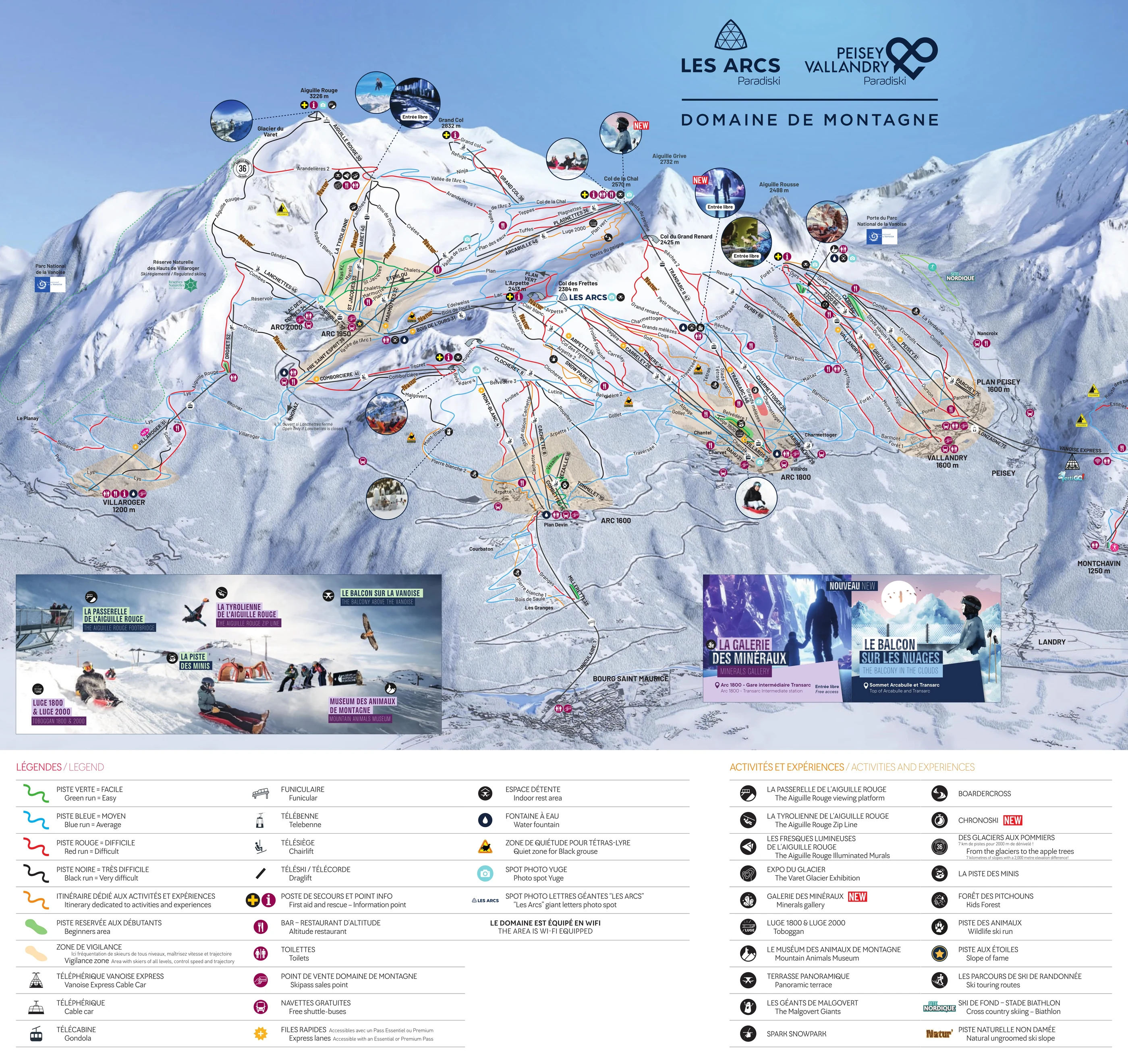 Pistenplan von Les Arcs, Pisten, Lifte und Abfahrten