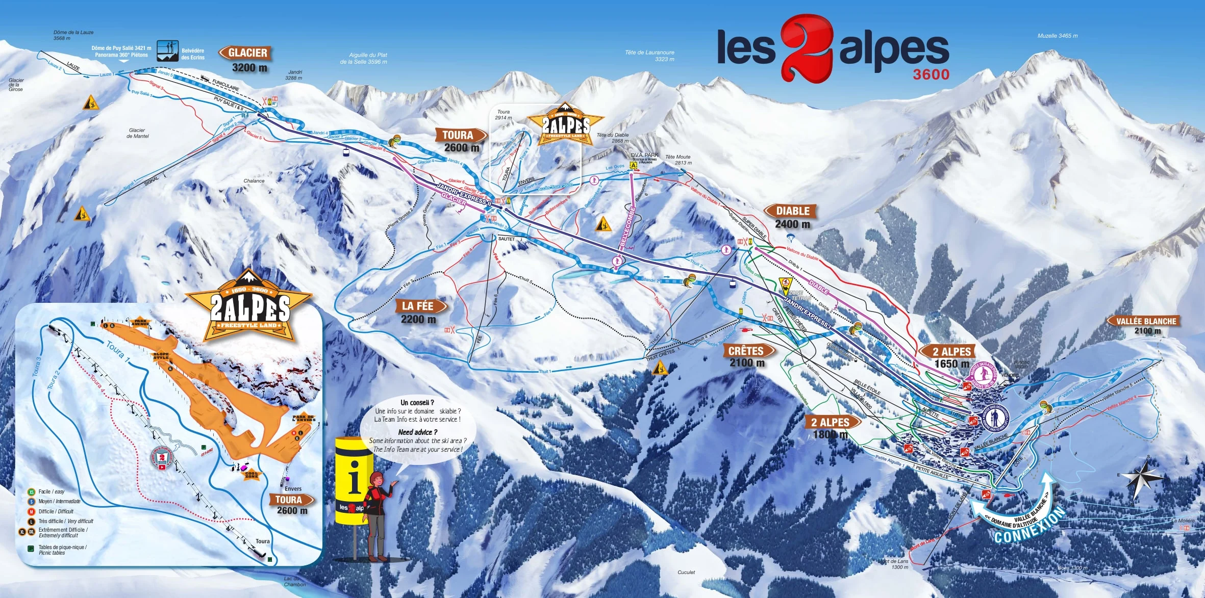 Pistenplan von Les Deux Alpes