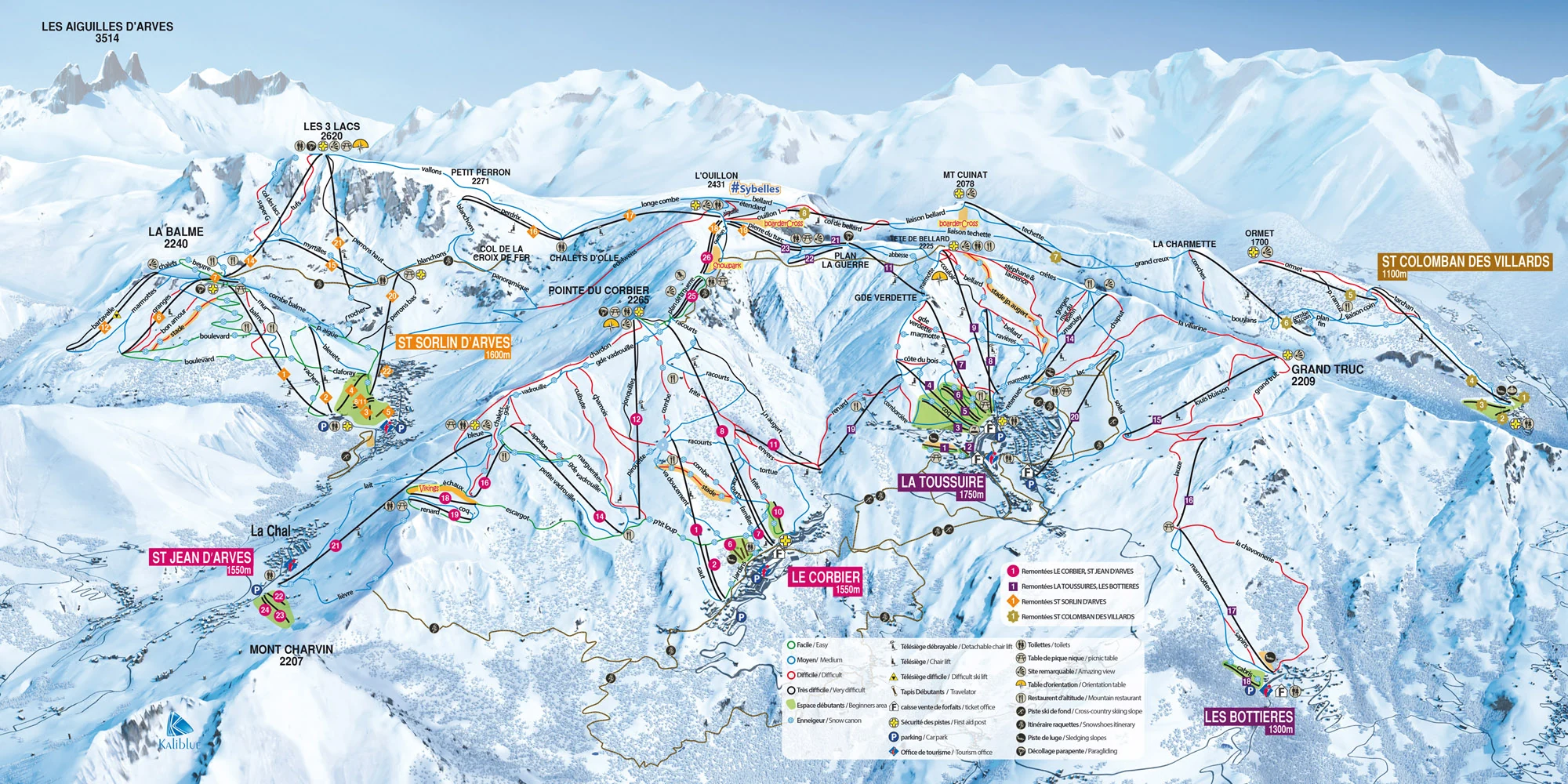 Pistenplan von Les Sybelles, Pisten, Lifte und Abfahrten