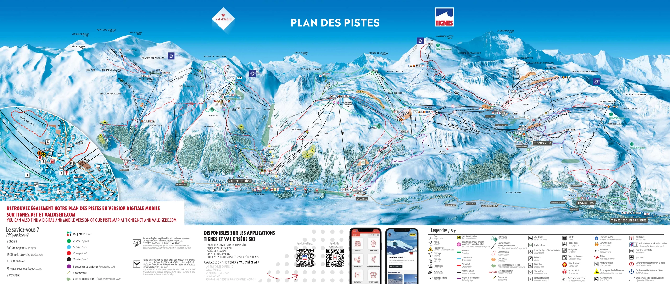 Pistenplan von Tignes, Pisten, Lifte und Abfahrten