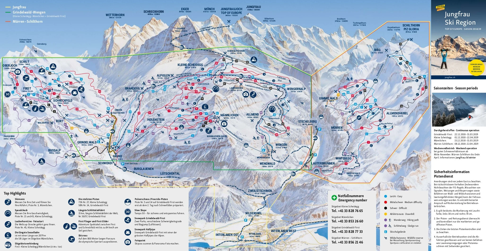 Pistenplan von Wengen, Pisten, Lifte und Abfahrten